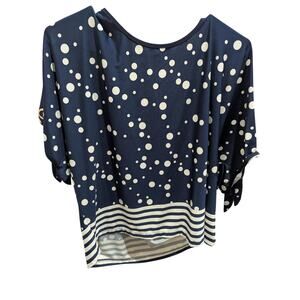 Women's Size XL PerSeption Concept Shirt Top Blouse Navy dots stripes